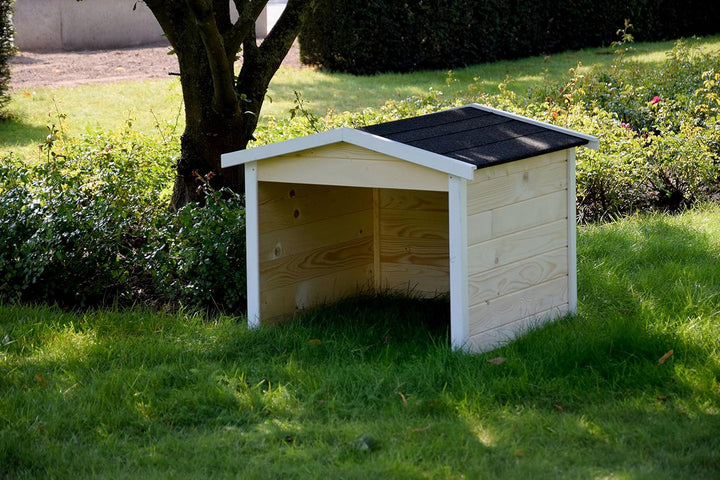 dobar 56198e Mähroboter-Garage aus Holz, Rasenroboter-Carport, 87x80x70 cm, Natur-weiss-anthrazit, B