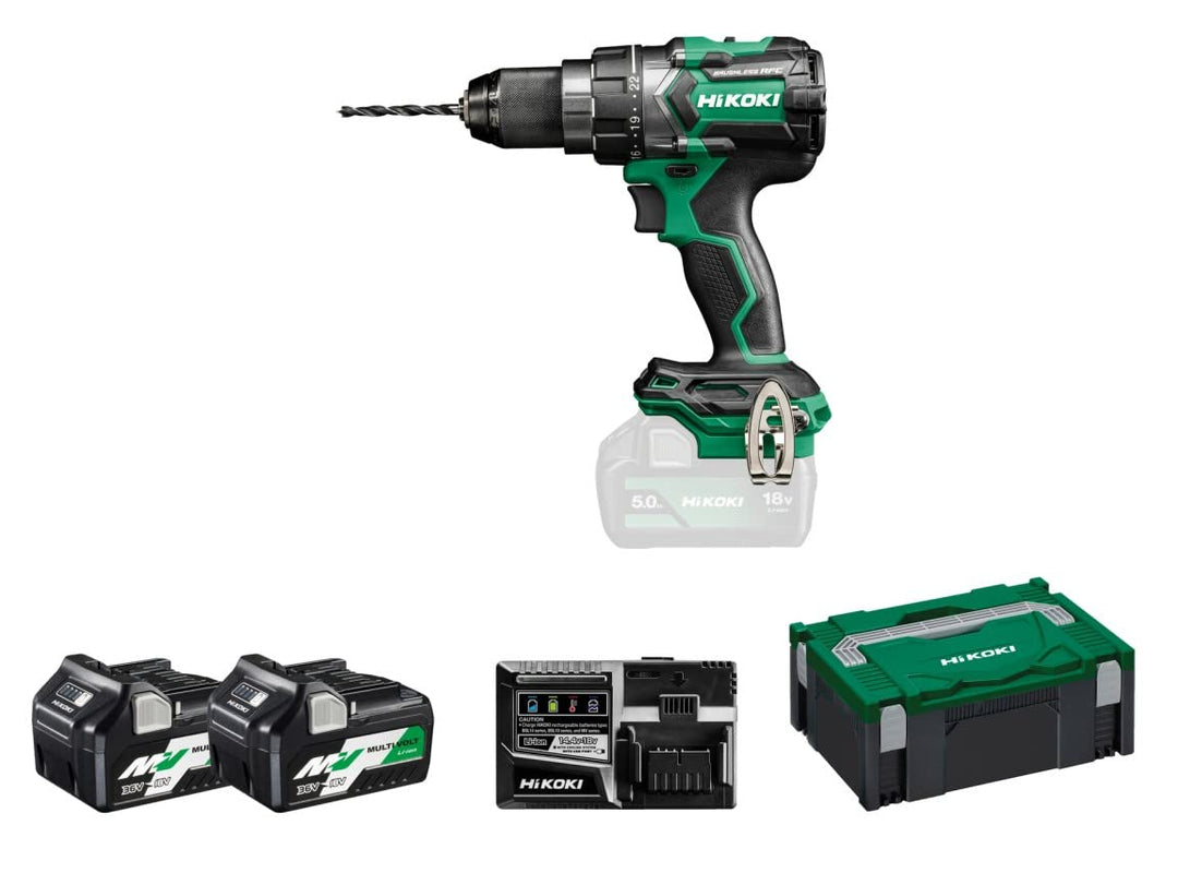 HIKOKI Akku Bohrschrauber, DS18DCWRZ, (18V, (5,0 Ah) Leerlaufdrehzahl 0-2000 min-1, Max. Festdrehmom