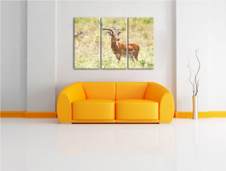 Dorkasgazelle im Wildgras NewArt 3-Teiler Leinwandbild 120x80 Bild auf Leinwand, XXL riesige Bilder