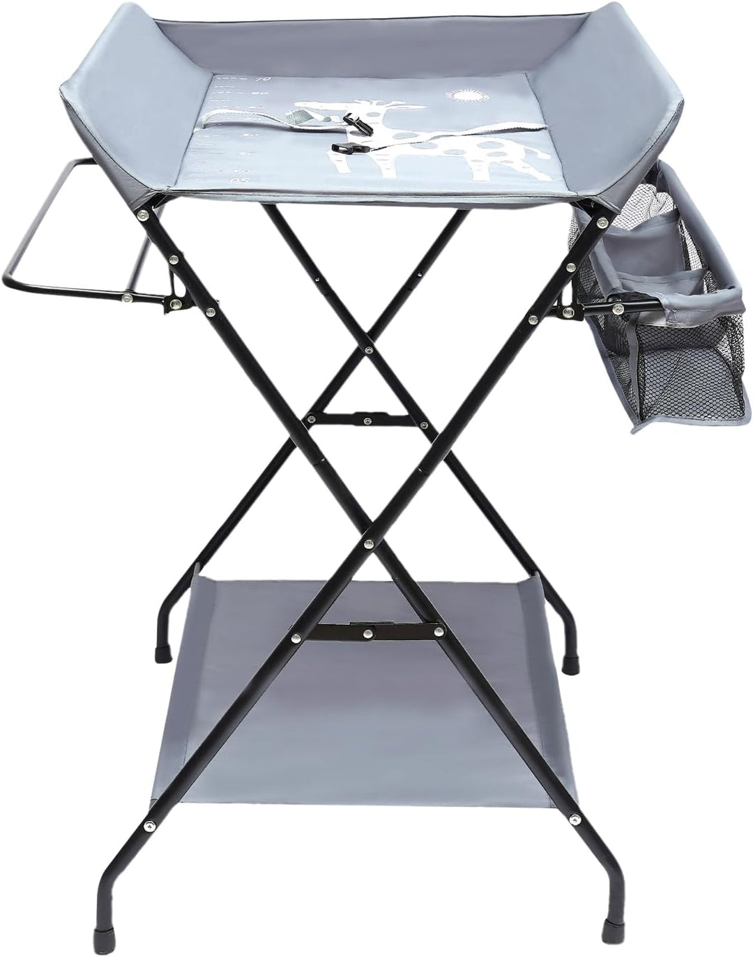 Baby Wickelkombi, Klappbare Wickelkommode, Wickeltisch mit Wickelauflage, Sicherheitsgurt und Ablage