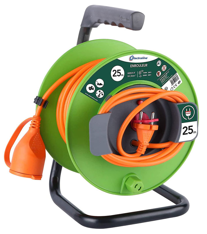 Electraline Kabeltrommel für Gärten, Grün, 20866138F, 25 m 25 M Single, 25 M Single