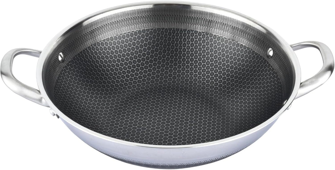 Wok Topf Edelstahl Wabenstruktur Ø36cm Induktion Anti Haft Kratzfest in Silber