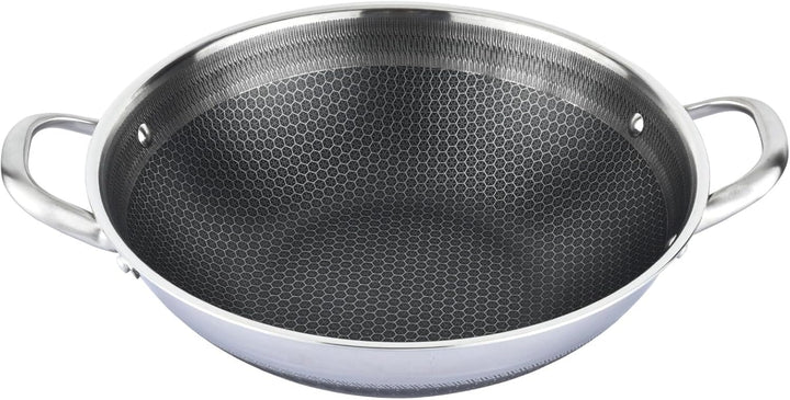 Wok Topf Edelstahl Wabenstruktur Ø36cm Induktion Anti Haft Kratzfest in Silber