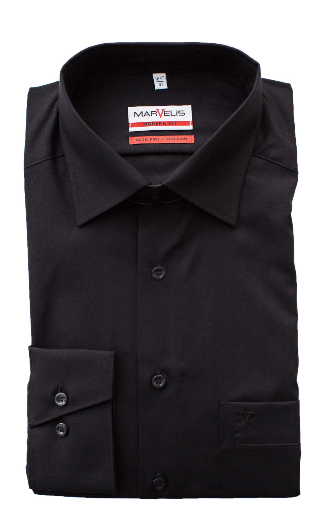 Marvelis Hemd, Weiss, Schwarz, Modern Fit, Bügelfrei, Knitterfrei, 100% Baumwolle, New Kent Kragen 3