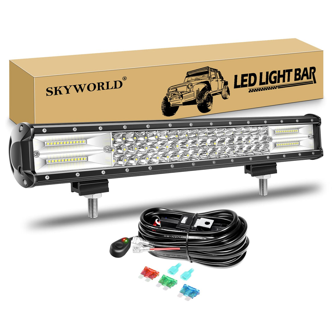 LED Arbeitsscheinwerfer Bar, SKYWORLD 20 Zoll 288W LED Scheinwerfer Lightbar 12V 24V mit Kabelbaum F