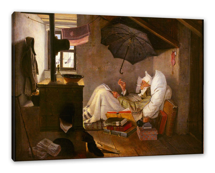 Generisch Carl Spitzweg - Der arme Poet als Leinwandbild / Grösse: 100x70 cm / Wandbild / Kunstdruck