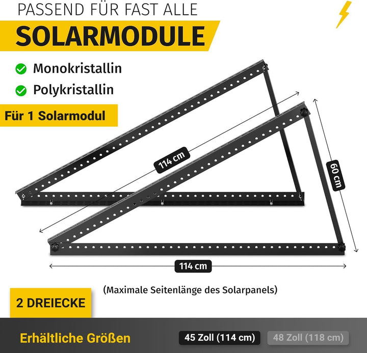 Avoltik Solarpanel Halterung 45 Zoll / 114cm I Solarmodul-Halterung Balkonkraftwerk aus Aluminium in