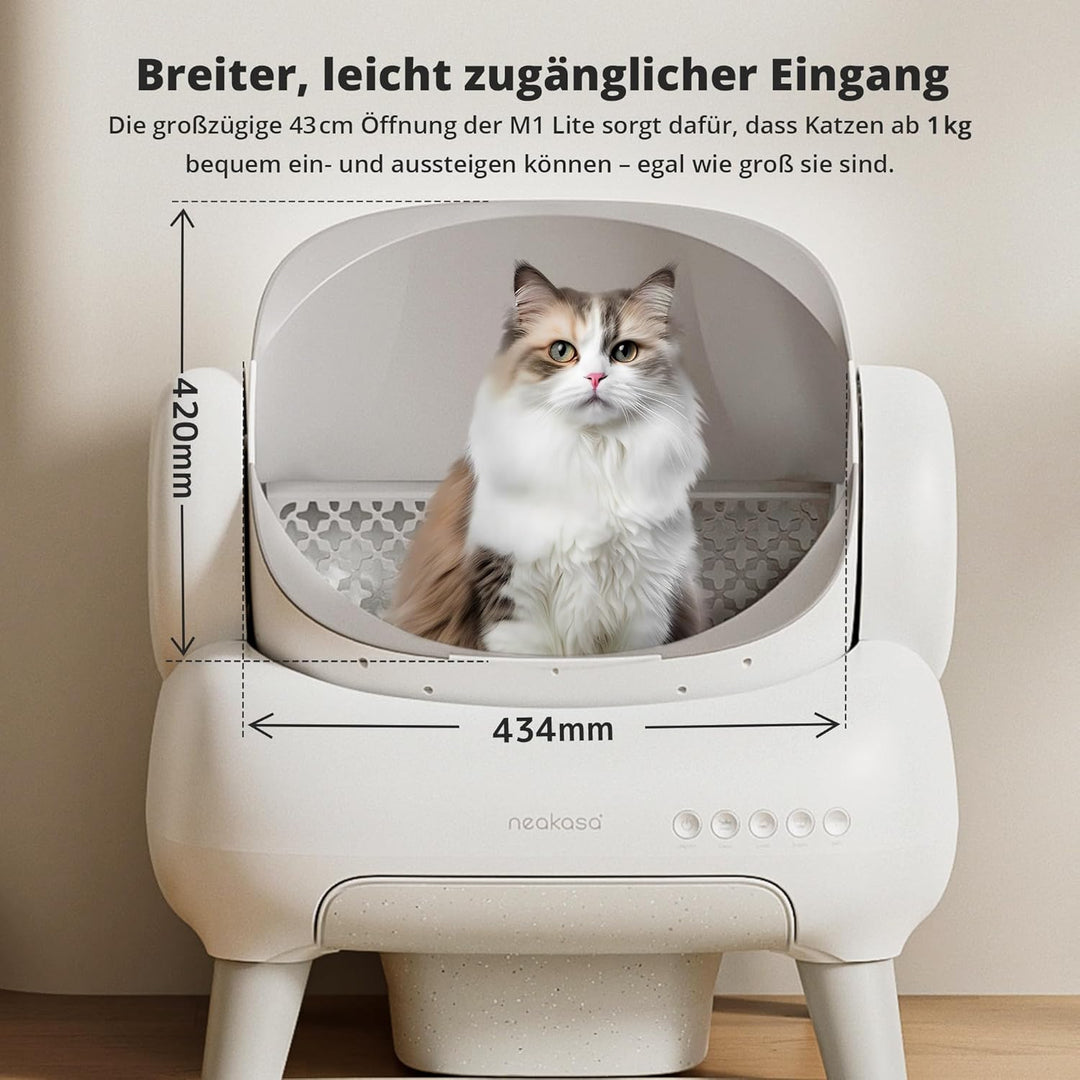 Neakasa M1 Plus Lite Selbstreinigende Katzentoilette mit offenes Design, XXL Kapazität Katzenklo, Ap