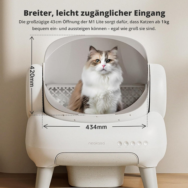 Neakasa M1 Plus Lite Selbstreinigende Katzentoilette mit offenes Design, XXL Kapazität Katzenklo, Ap