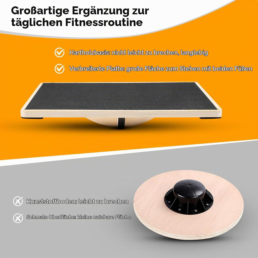 Balance Board aus Holz, 360° Balancebrett, 150kg belastbar, Stabil und Stark Professional Wobble Boa