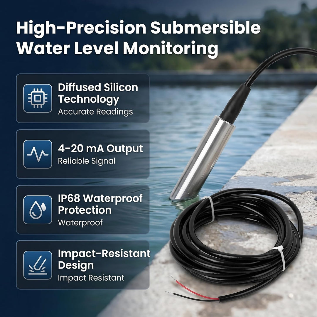 Fafeicy TL-136 Flüssigkeitsstandsmessumformer, IP68 Wasserstandssensor Detektor 24VDC 4-20 mA Signal
