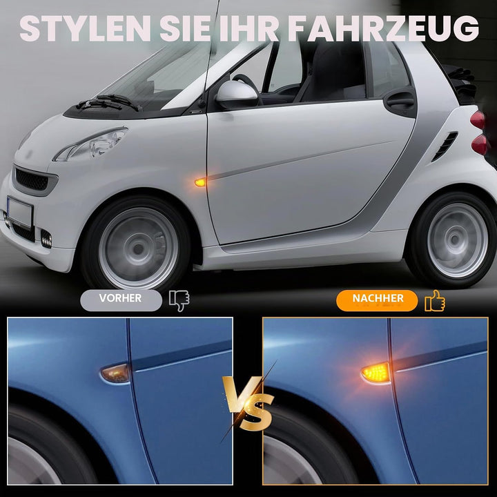 2 Stück Blinker Seitenblinker für Mercedes Benz Smart Fortwo W451 Coupe Cabrio 2007-2019, Schwarz, B