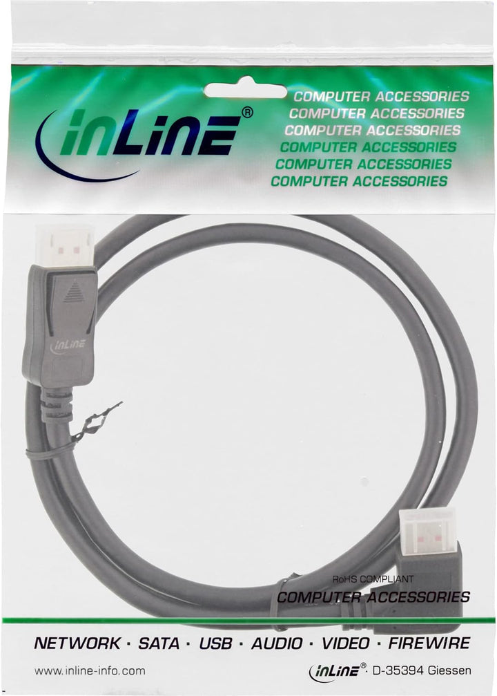 InLine® DisplayPort 1.4 Kabel, 8K4K, rechts gewinkelt, schwarz/gold, 3m