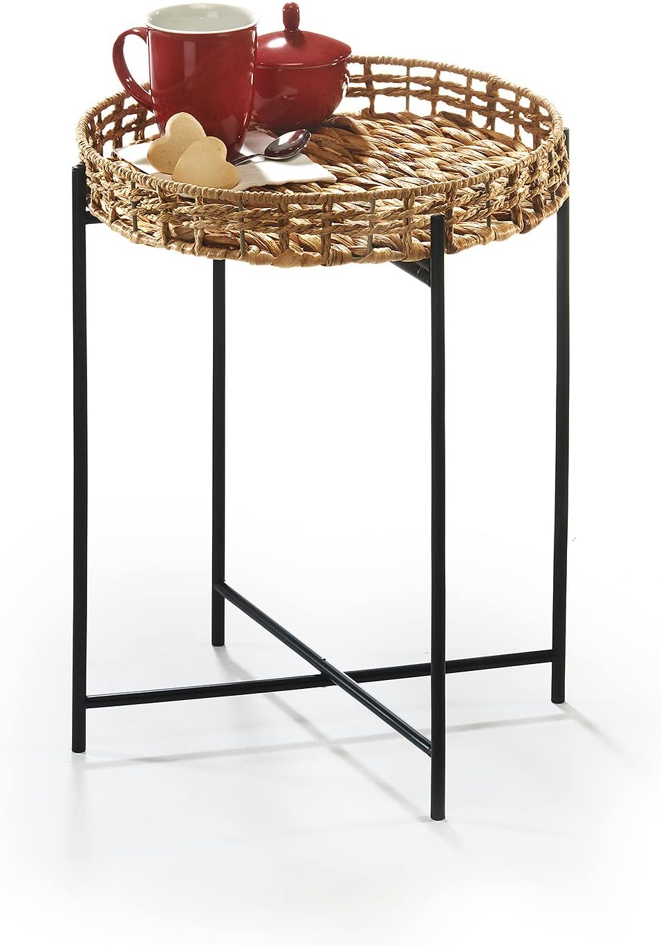Kobolo Beistelltisch Teatime aus Wasserhyazinthe und Metall - Tablett - 35x35x45, 35x35x45