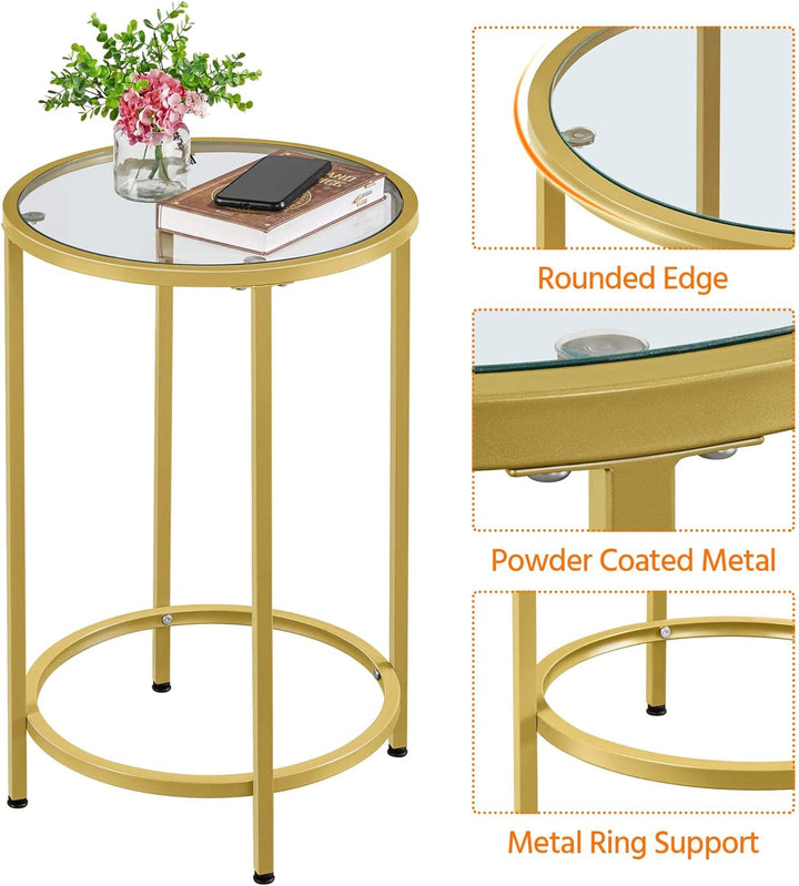 Yaheetech Bestelltisch Runder Sofatisch Coutisch mit Metallgestell Kleiner Nachttisch Hartglas Tisch