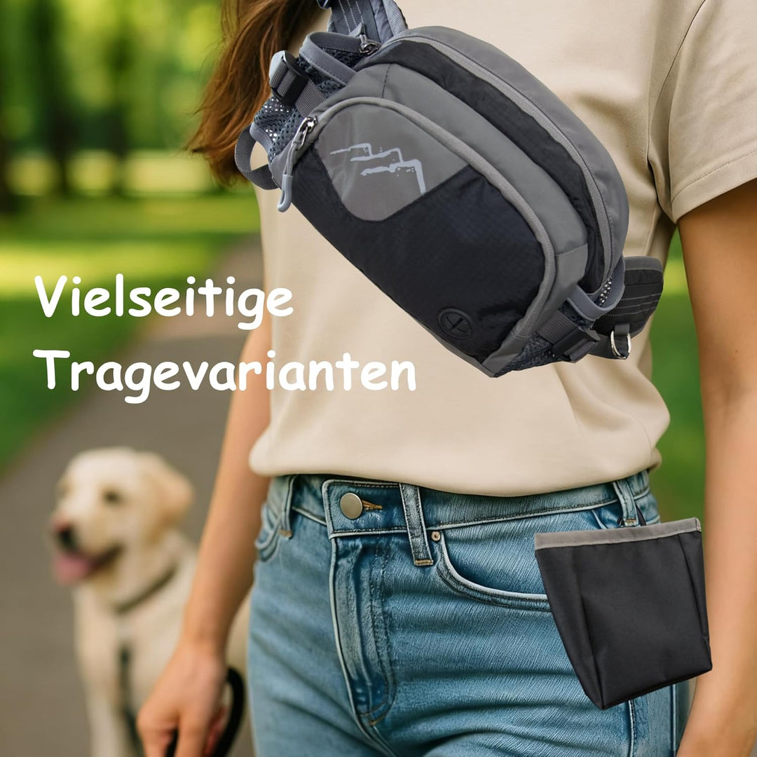 Hundetasche Bauchtasche mit Leckerli-Tasche & 2 Wasserflaschenhalter, Leichte Futterbeutel Hunde mit