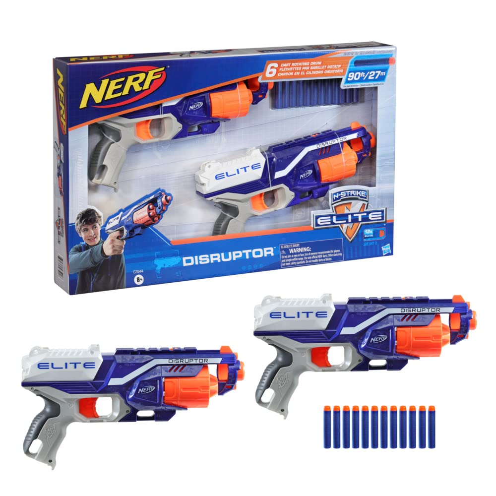 Nerf Elite Disruptor 2er-Pack – 2 Disruptor Blaster, 12 Nerf Elite Darts – 6-Dart Rotationstrommel,