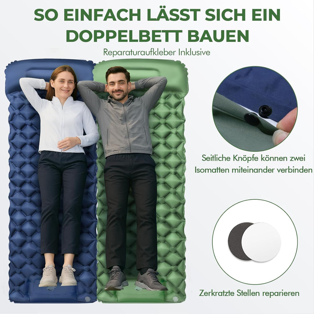 LENDOO Ultraleichte Aufblasbare Isomatte, 195cm*60cm Isomatte Selbstaufblasend Mit Aufblasbarem Kiss