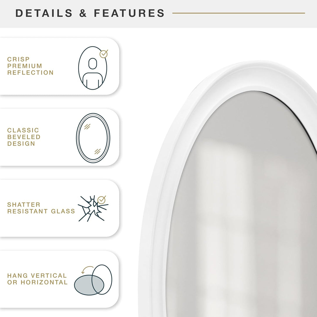 MCS 20458 Wandspiegel oval 53,3 x 78,9 cm weiss Ohne Perlen 21 x 31 Inch Weiss, Ohne Perlen 21 x 31