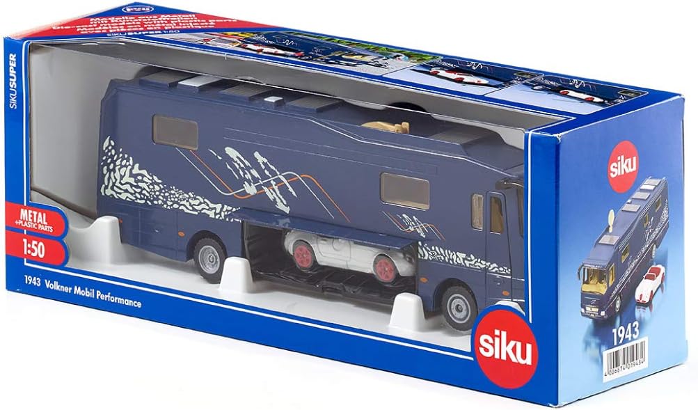 siku 1943, Volkner Wohnmobil, 1:50, Metall/Kunststoff, Blau, Inkl. Spielzeugauto, Bewegliche Teile,