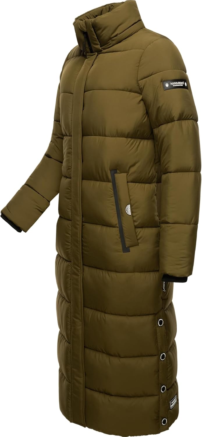 Navahoo Damen Wintermantel warmer Steppmantel lang mit abnehmbarer Kapuze Isalie XS-3XL XXL Millitar