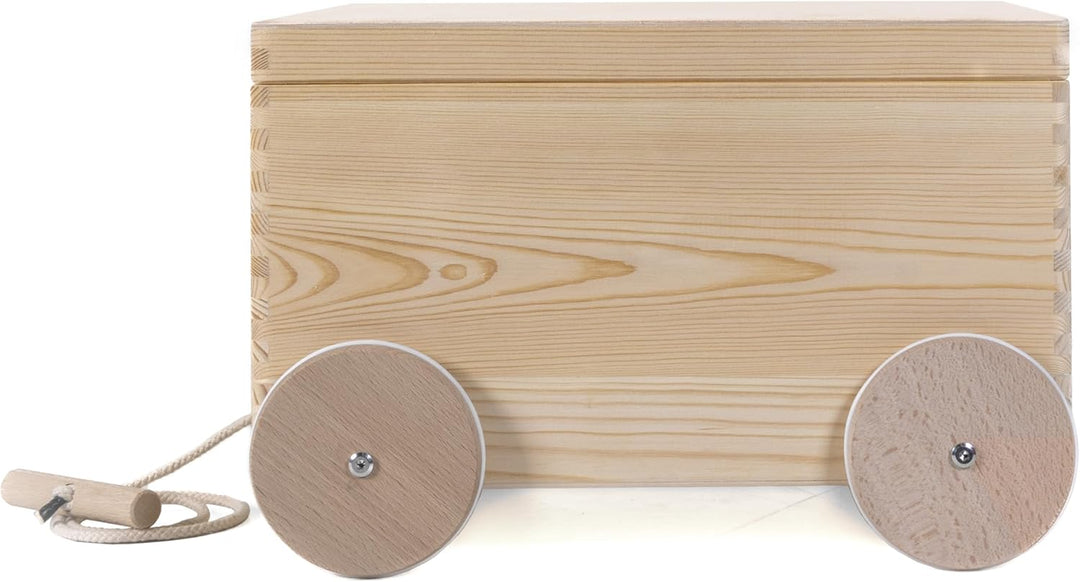 Spielzeugkiste Deckel Holz mit Rollen Räder 40 x 30 x 26 cm Auswahl (mit Klappdeckel), mit Klappdeck