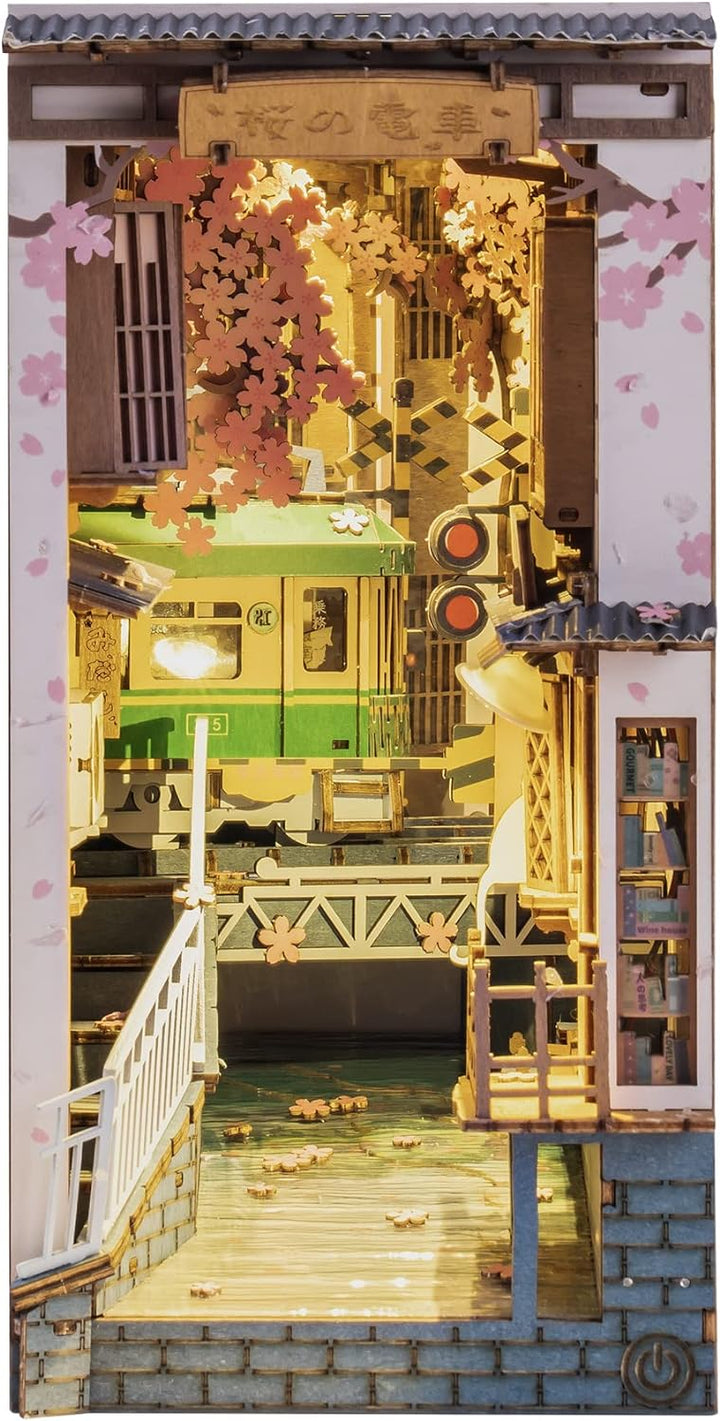 ROBOTIME Book Nook Kits, Sakura Densya Puppenhaus, DIY Miniatur Haus, 3D Wandbehang Puzzle Haus Mode