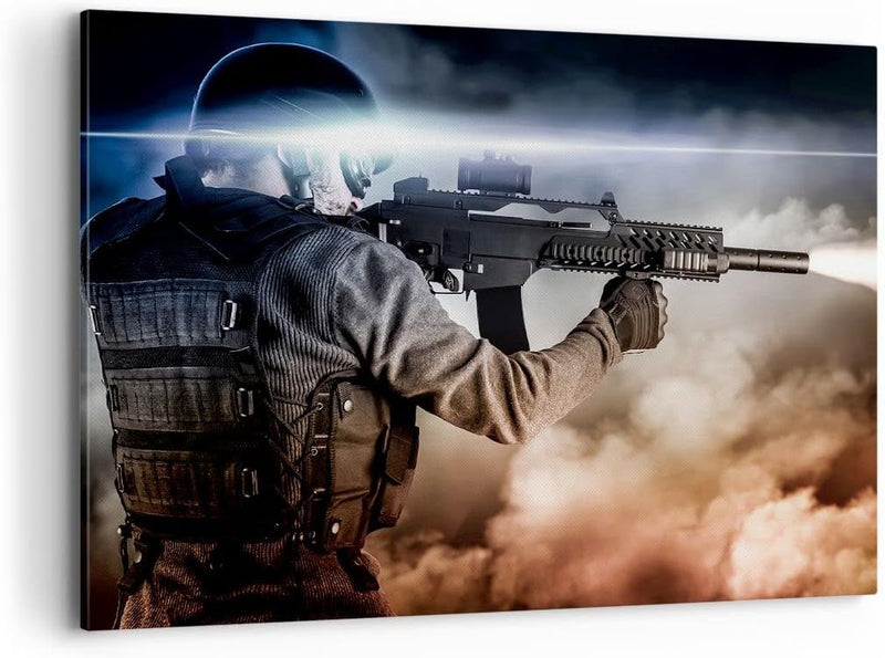 Bilder auf Leinwand 100x70cm Leinwandbild Armee Soldat Shooter kugelsichere Weste Gross Wanddeko Bil