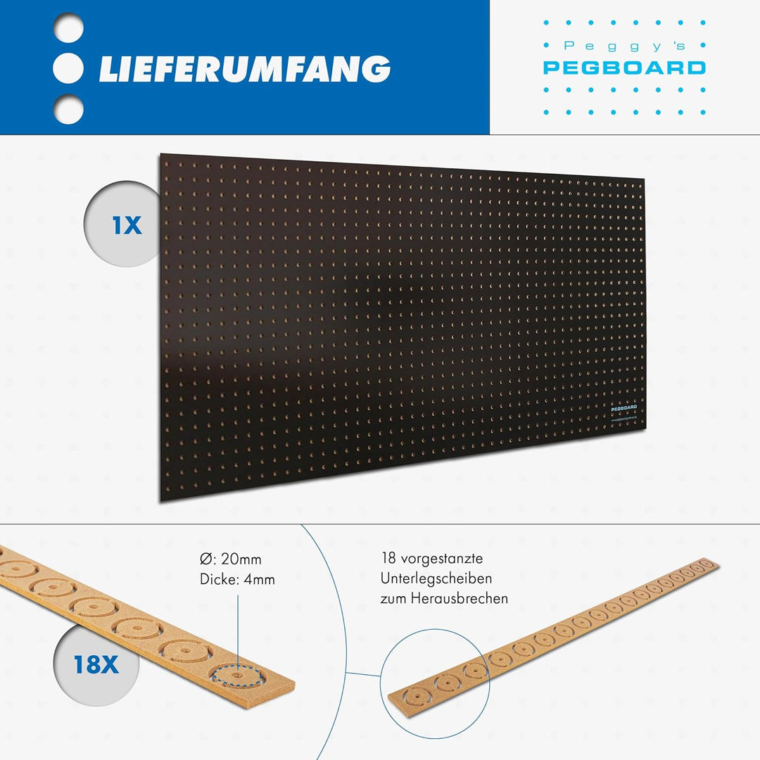 Pegboard 1 St. Werkzeugwand aus Holz (MDF) 120 x 60 x 0,5 cm - Lochung Ø7 mm Lochabstand 25,4 mm - s