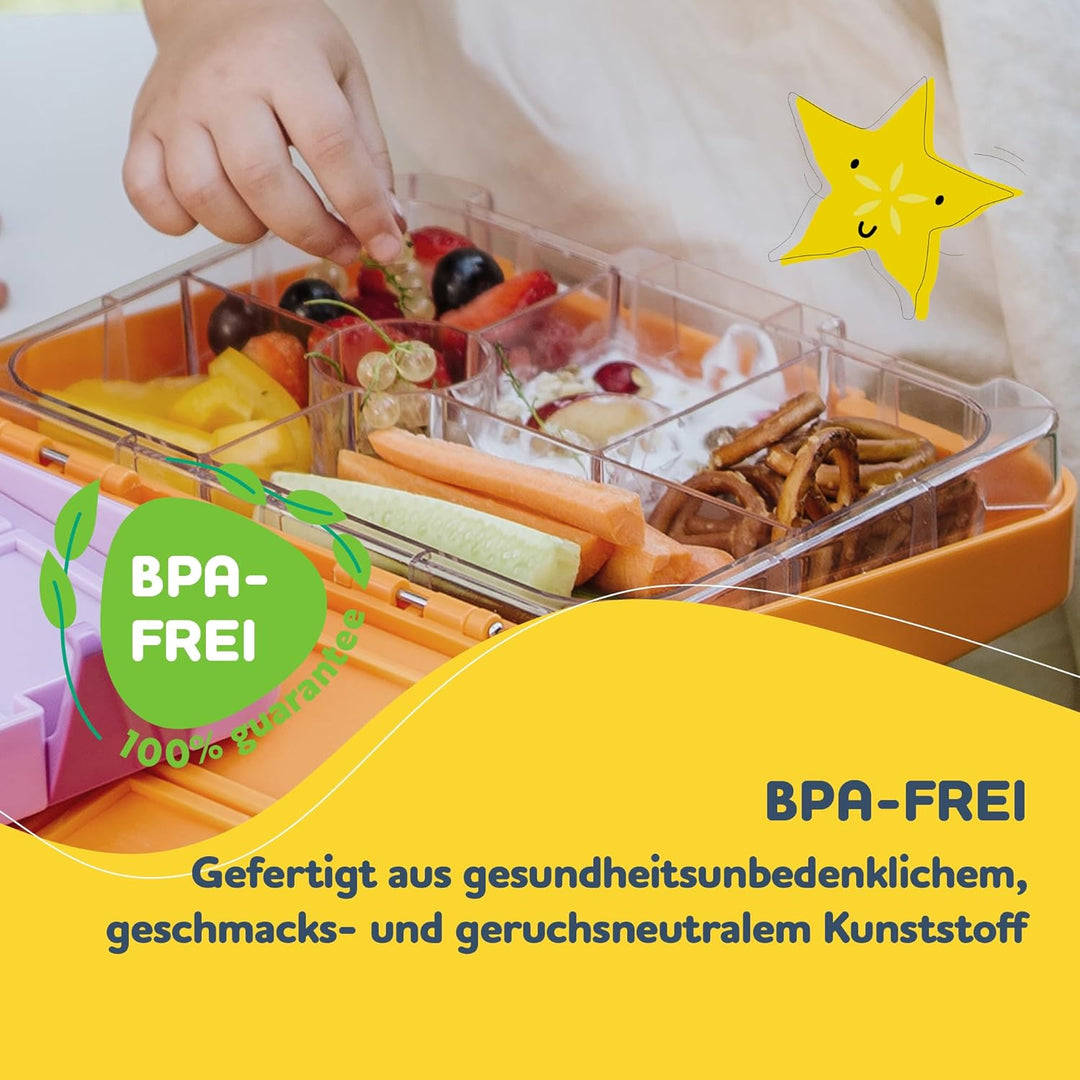 schmatzfatz Junior Brotdose für Kinder mit Fächern, Bunte,Unterteilt &amp; Auslaufsicher, BPA-Freie Lunc