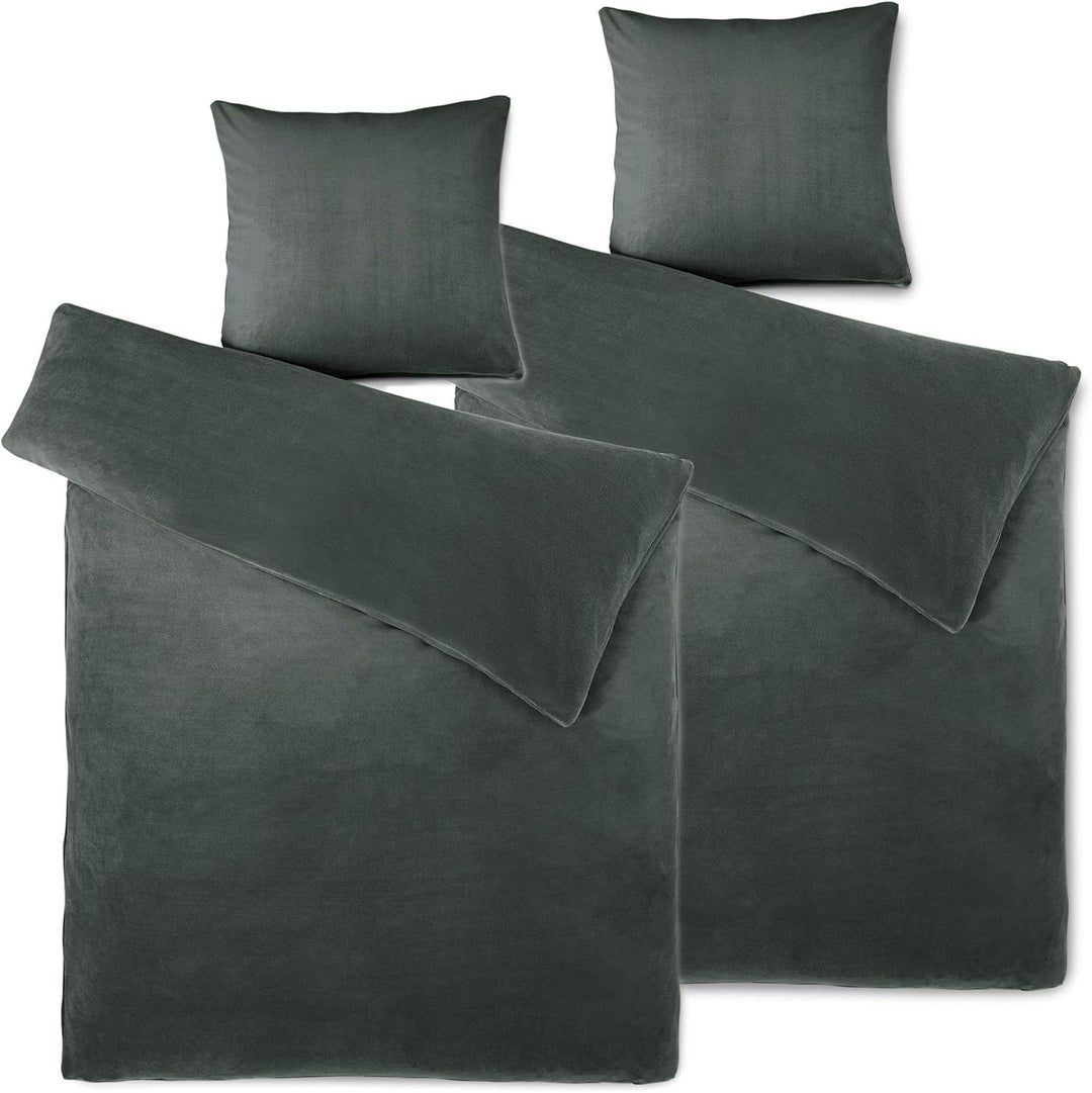 aqua-textil Feelwell Bettwäsche 155 x 220 cm 4teilig Coral Fleece Bettbezug Thermo Flausch anthrazit