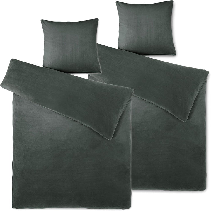 aqua-textil Feelwell Bettwäsche 155 x 220 cm 4teilig Coral Fleece Bettbezug Thermo Flausch anthrazit