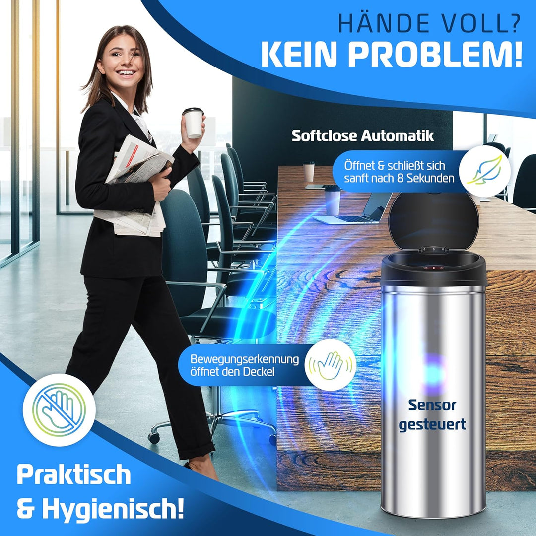 KESSER Sensor Mülleimer ✓ Automatik ✓ Abfalleimer ✓ Abfall | Edelstahl | Farbe: Silber | Grösse: 56
