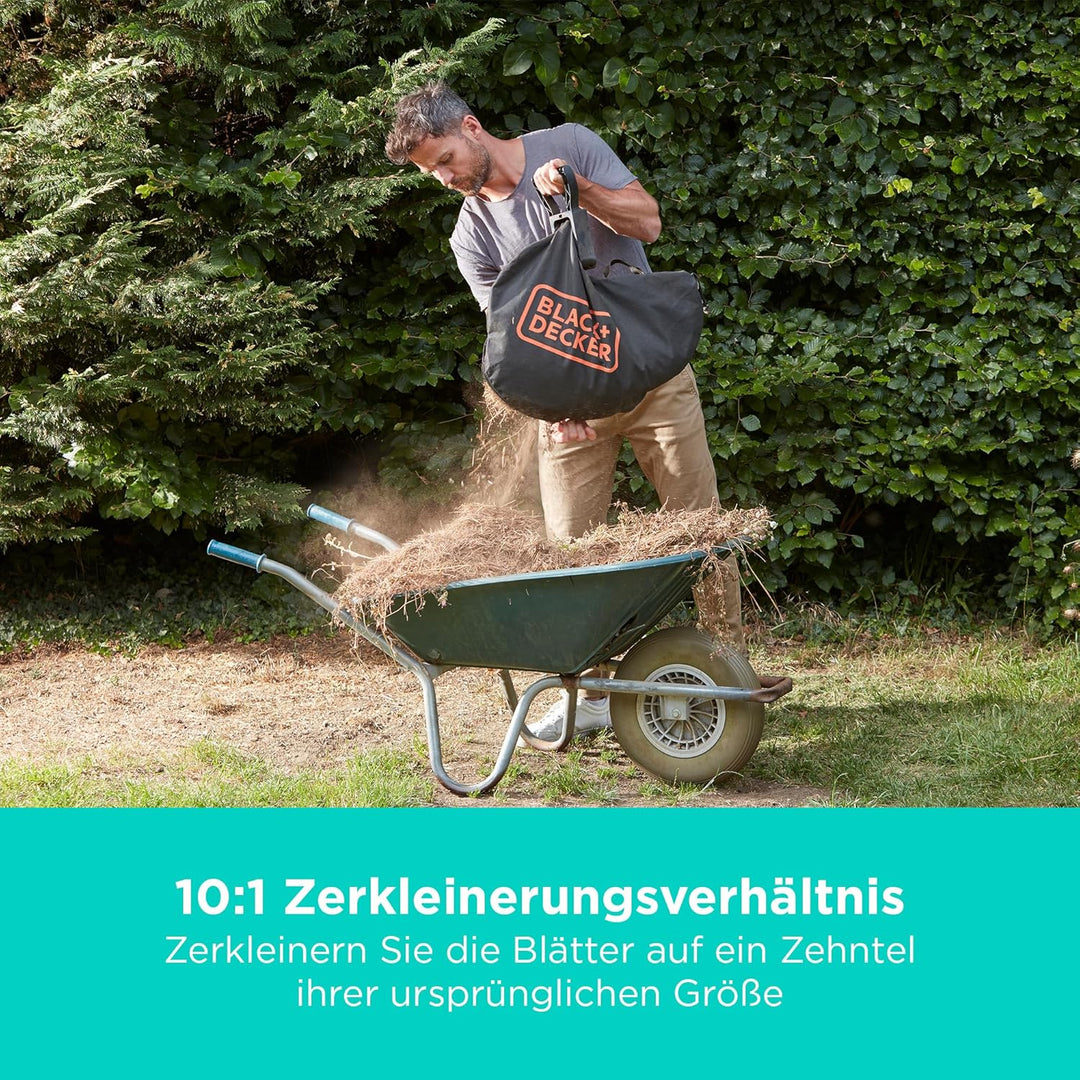 Black+Decker Akku-Laubsauger / Laubbläser mit Häcksler BCBLV3625L1 (45l Fangsack, bürstenloser Motor
