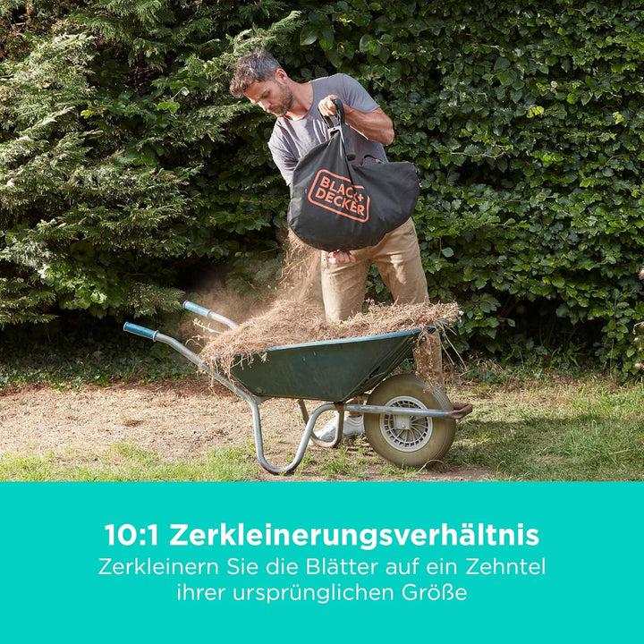 Black+Decker Akku-Laubsauger / Laubbläser mit Häcksler BCBLV3625L1 (45l Fangsack, bürstenloser Motor