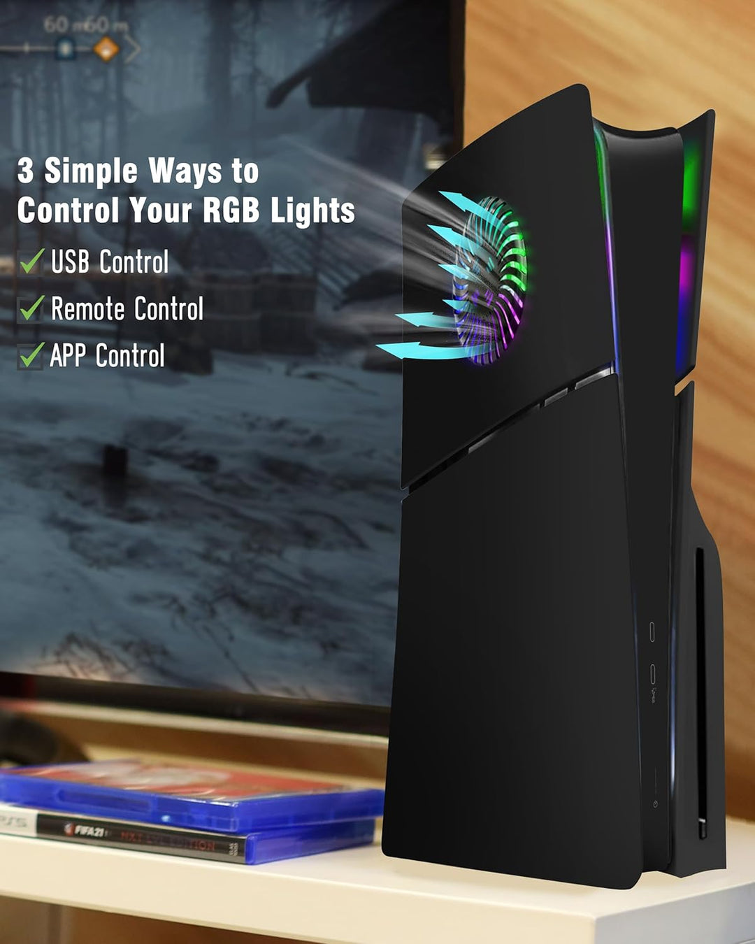 Joso Frontblende für PS5 Slim Disc Edition, Kratzfeste, staubdichte Ersatzhülle mit RGB-Ring, Abdeck