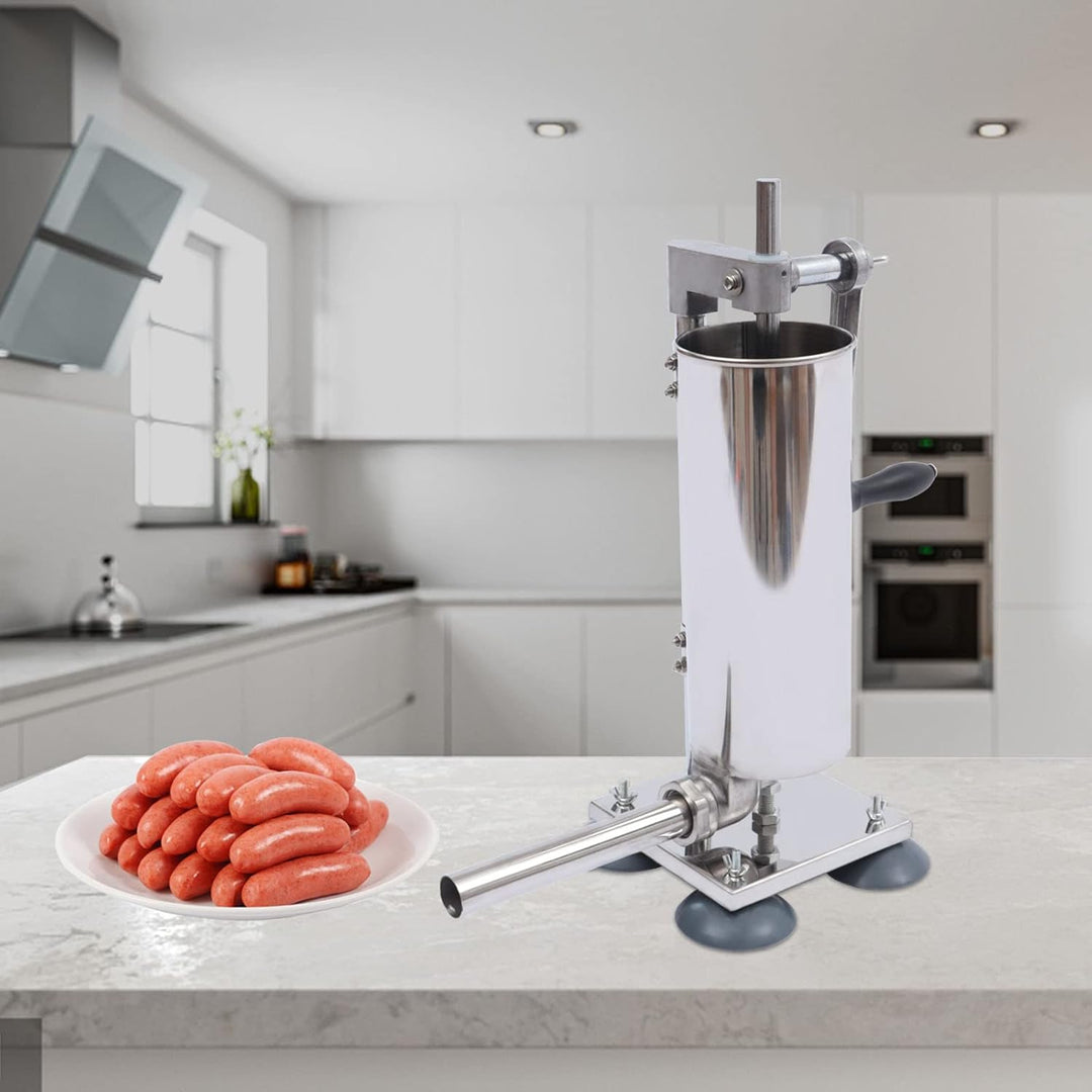 Manueller Wurstfüller aus Edelstahl für Zuhause mit 3L Fassungsvermögen | Mit 6 Füllrohren Und Saugn