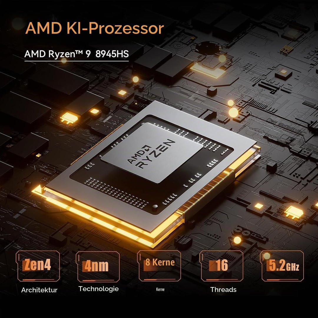 MINIS FORUM Mini PC UM890 Pro, AMD Ryzen 9 8945HS Prozessor, 8C/16T bis zu 5,2 GHz, AMD Radeon 780M,