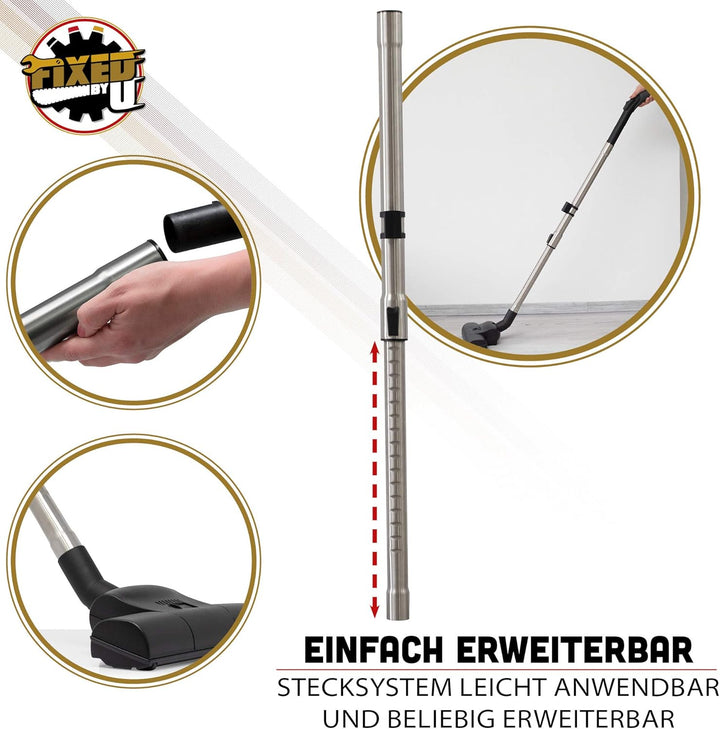 FixedByU Unviersal Teleskop Edelstahl-Saugrohr 35 mm, Staubsaugerrohr ausziehbar von 54 bis 90 cm fü