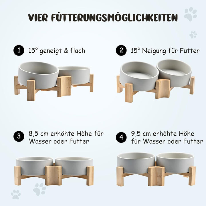 SPUNKYJUNKY 15° Kippbare Keramik Hundenapf mit Holzständer Futter und Wassernapf rutschfest für Hund
