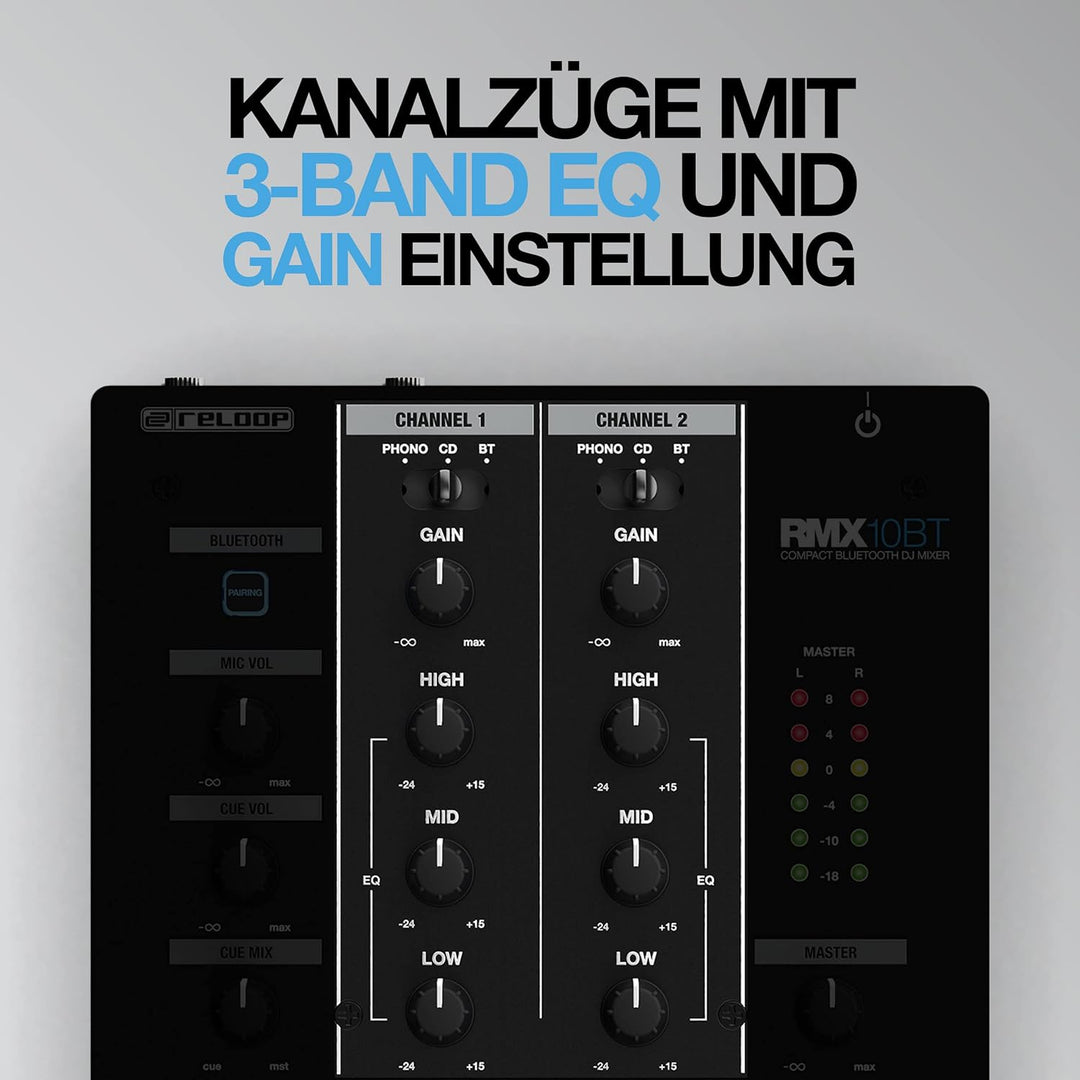 Reloop RMX-10 BT 2-Kanal Bluetooth DJ-Mixer mit eingebauter Bluetooth-Konnektivität, schwarz Single,