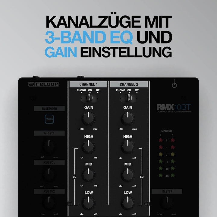 Reloop RMX-10 BT 2-Kanal Bluetooth DJ-Mixer mit eingebauter Bluetooth-Konnektivität, schwarz Single,