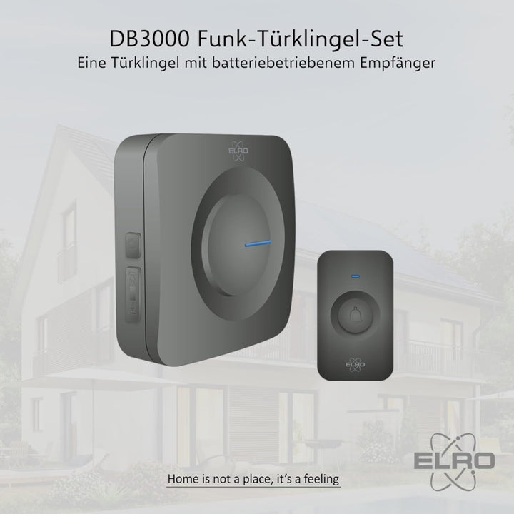 ELRO DB3000-P1C1B Funk Türklingel Set Tragbare Empfänger mit Batterie-Wasserdicht, 100m Reichweite,