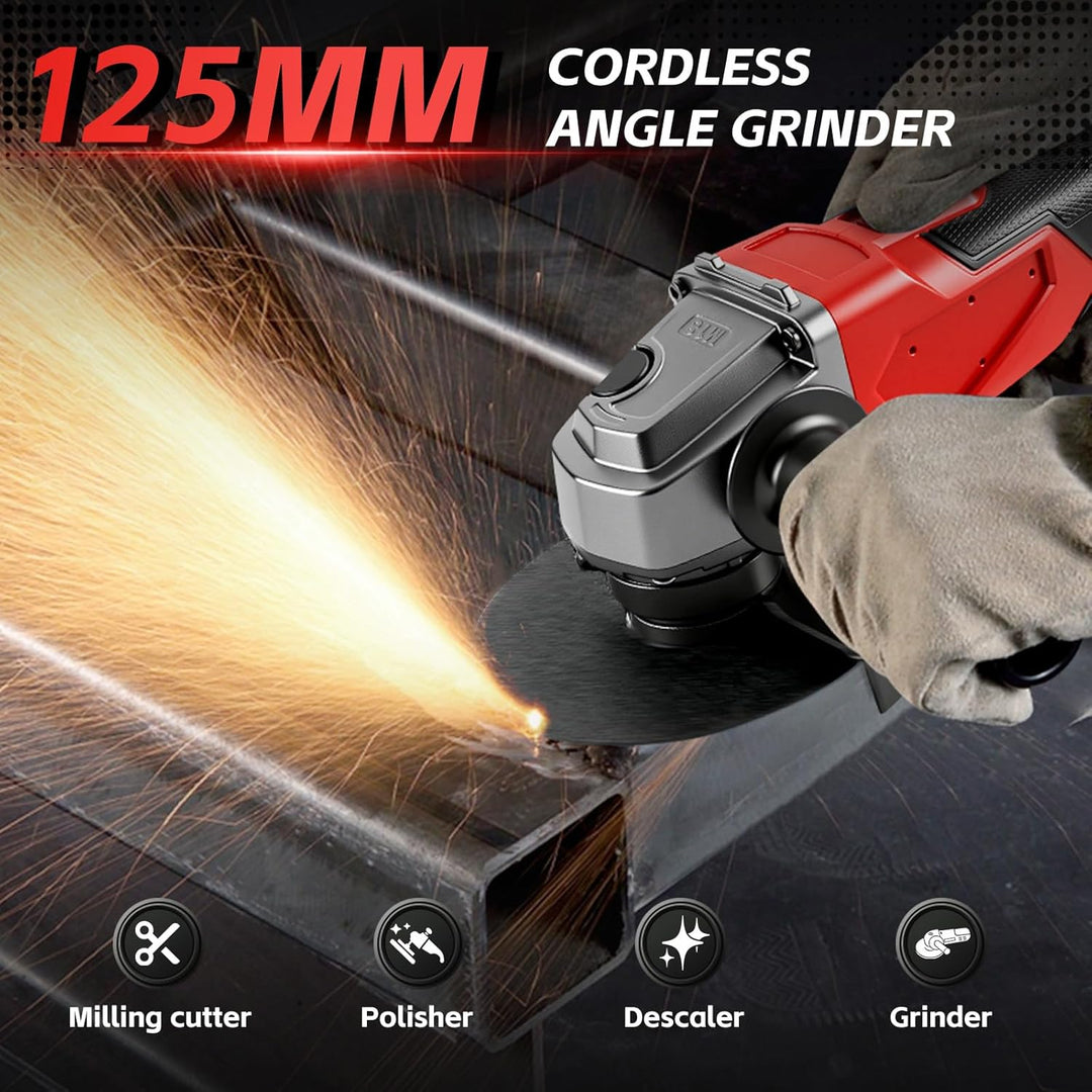 Akku Winkelschleifer für Milwaukee 18V,125mm Bürstenlos,3 Geschwindigkeiten,12000 U/min mit 4 M14 bi