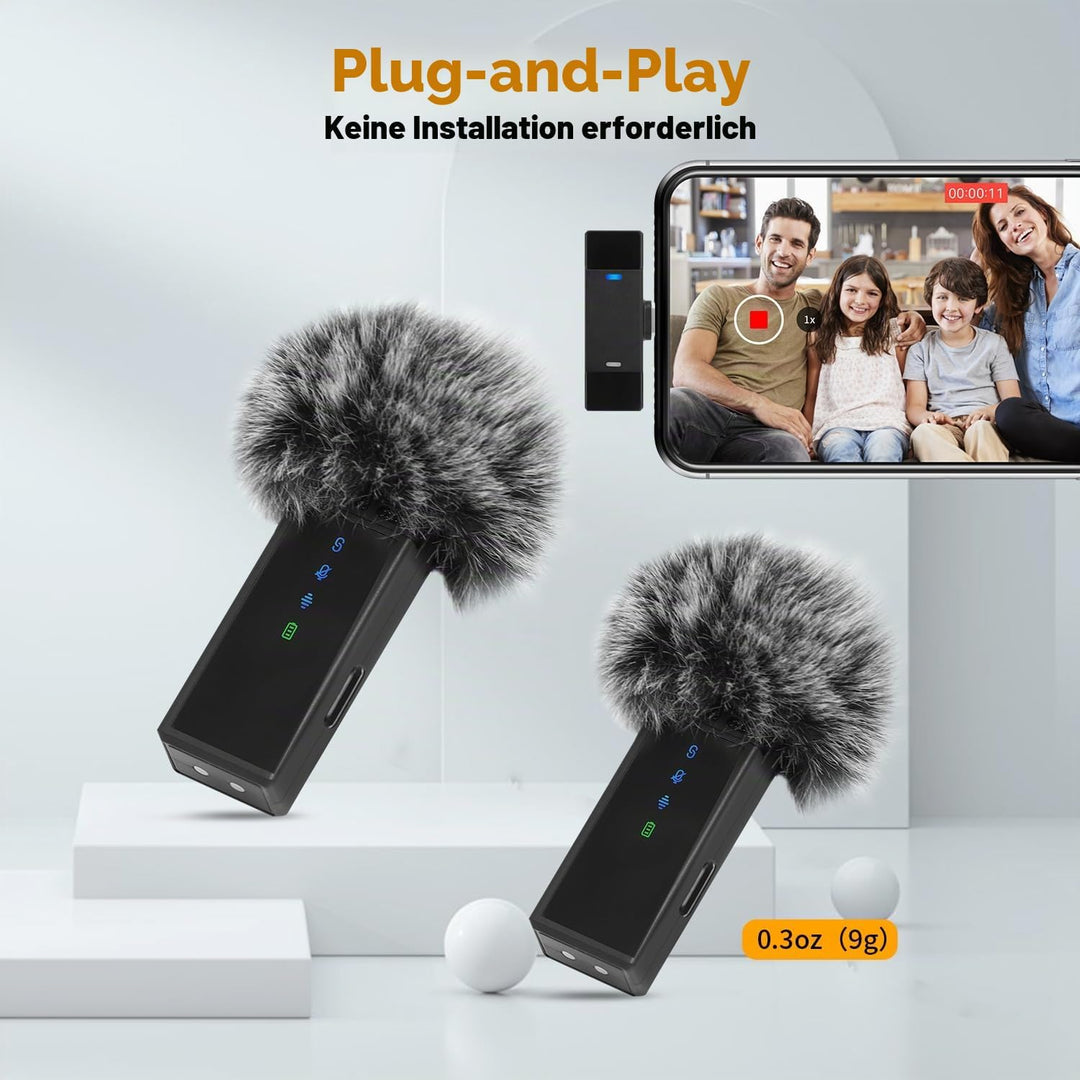 AURTEC Kabelloses Lavalier-Mikrofon mit Ladehülle für iPhone, iPad mit Lightning-Anschluss, 2er Set,