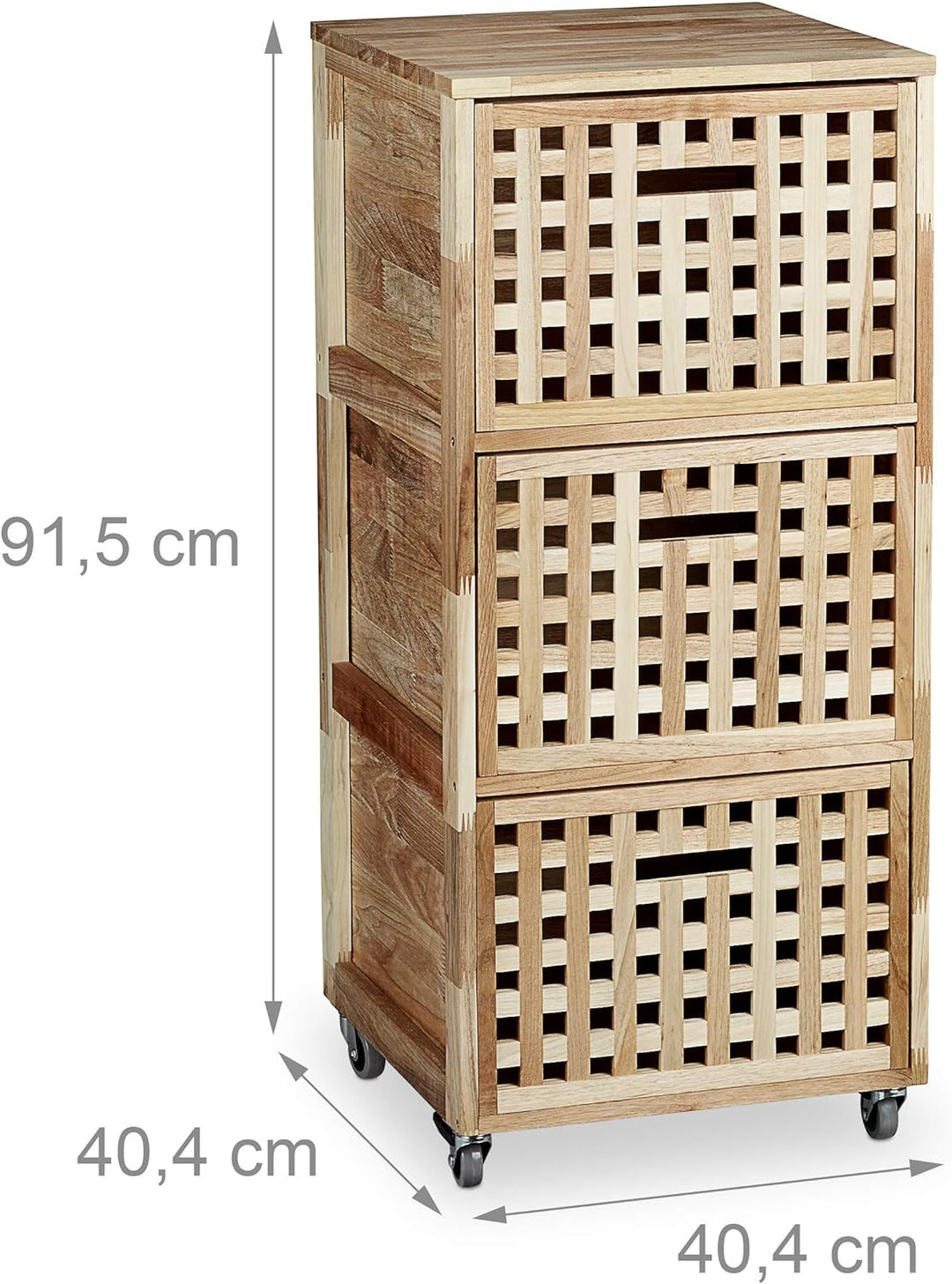 Relaxdays Rollcontainer Holz mit 3 Fächern Walnuss HBT: ca. 91,5 x 40,4 x 40,4 cm Utensilienwagen Ro