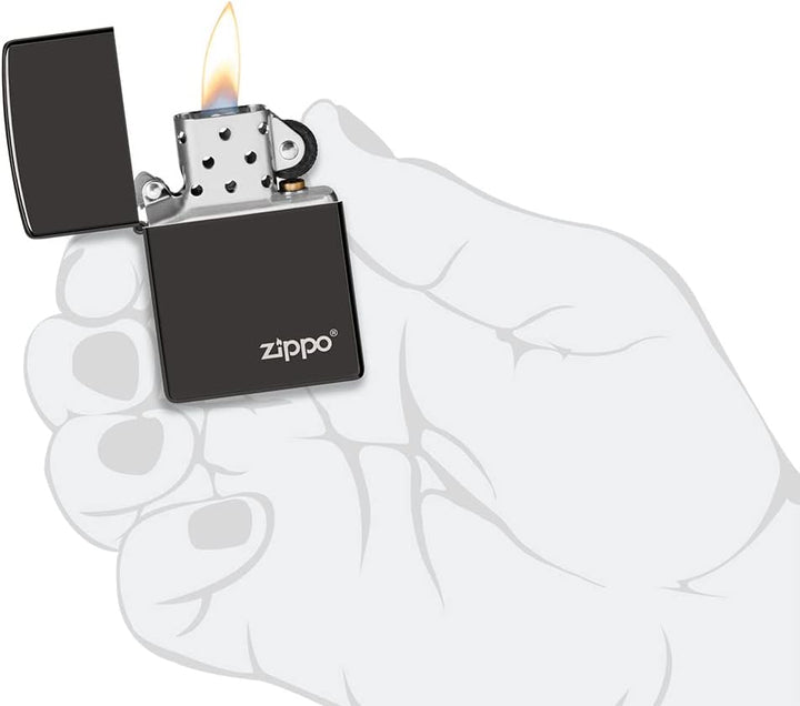 ZIPPO - High Polish Black mit Logo - nachfüllbares Sturmfeuerzeug in hochwertiger Geschenkbox (schwa