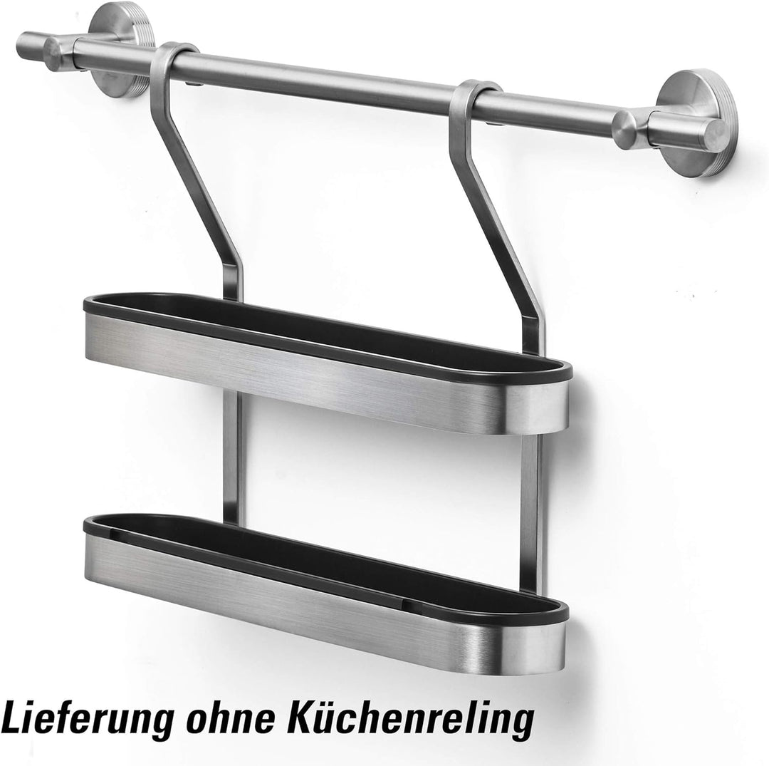 AMARE Gewürzregal aus Edelstahl für die Küche, geeignet für Relingsysteme, 38 x 7,2 x 29 cm, Gewürzr