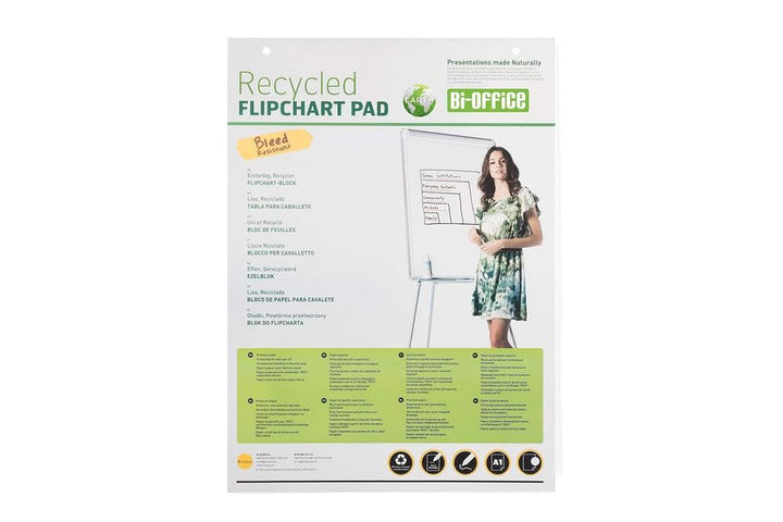 Bi-Office Earth Flipchartblock aus Recyclingpapier, A1, Blanko, 40 Blättern, 55 g/m², 5 Flipchartblö