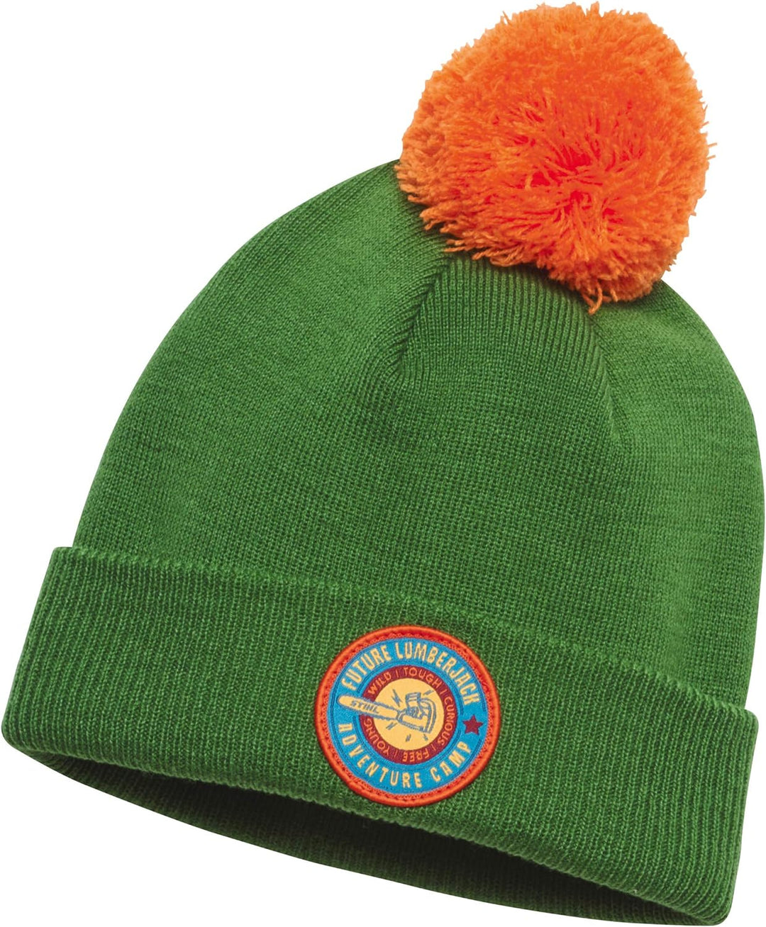 Stihl 4204400002 Beanie Strickmütze Adventure Grün mit orangener Bommel